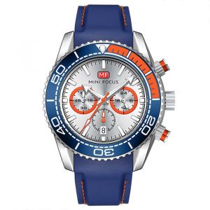 SHARPHY Montre homme de marque quartz multifonction chronographe cadran rotatif bracelet en cuir bleu
