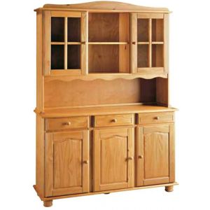 Vitrine Meuble de rangement en pin massif coloris miel - Longueur 130 x Profondeur 42 x Hauteur 197 cm
