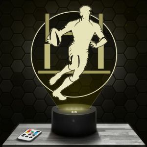 Lampe 3D - Rugby - Accessoire Objet Cadeau Rugby - Veilleuse Led Tactile avec socle au choix et t&eacute;l&eacute;commande
