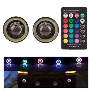 SALUTUYA feu antibrouillard Angel Eye Feu antibrouillard LED RGB pour voiture 30W COB œil dange anneau Halo auto 3 pouces