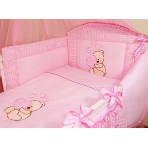 Ensemble linge pour lite b&eacute;b&eacute; 70x140 cm - Ours et C&oelig;urs - Rose pour fille
