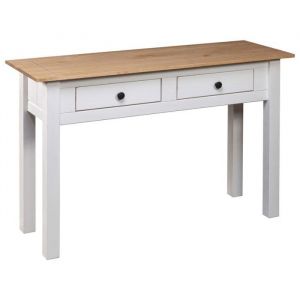 Table console en bois de pin - WIENS - Blanc - 110x40x72 cm - 2 tiroirs - Bois de pin massif - Facile &agrave; assembler