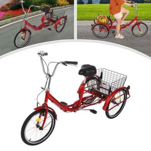 Tricycle Pliant 20 Pouces - V&eacute;lo &agrave; 3 Roues 20 - Tricycle pour Adulte (Rouge) - Tricycle Portable en Acier &agrave; Haute Teneur en