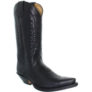Santiags en cuir noir - Sendra - Surpiqures décoratives - Hauteur 32 cm