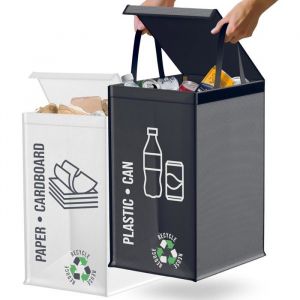 Poubelle Tri Selectif 2 Bacs 50L - Sac Tri Selectif Pour Le Plastique Et Le Papier- Flexible Poubelle De Tri Avec Poign&eacute;e - Bac De