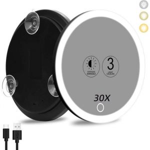 Miroir grossissant 30x avec lumi&egrave;re Grand Miroir 10cm 3 Couleurs avec &eacute;clairage tamis&eacute; 30x avec 3 ventouses grossissant 30x