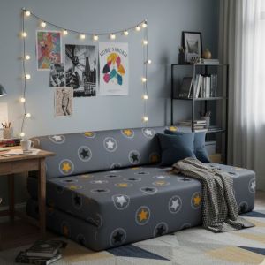 Chauffeuse convertible 2 places en mousse - Terre de Nuit - Gris étoile jaune