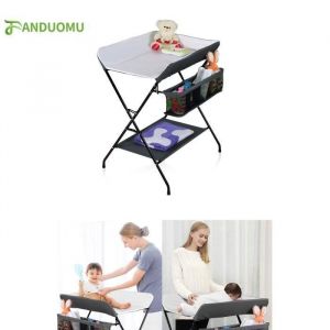 Table à Langer Pliante avec Panier de Rangement à Côté Structure en Fer Charge Max 25KG pour Nouveaux-Nés Ergonomique (Gris Blanc)