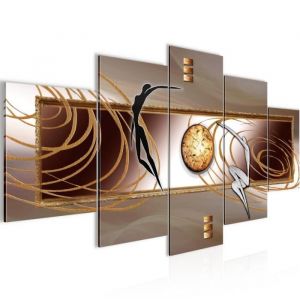 Tableau Décoration Murale 200x100 cm Runa art 302551b Abstrait - 5 Panneaux Deco Toile Prêt à Accrocher - Marron