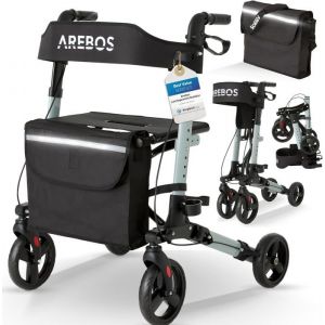 AREBOS Déambulateur Noir 4 Roues  Déambulateur Pliable/Rollator  Assise et dossier/max. 136 kg  Réglable en hauteur