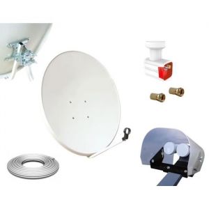 Kit Parabole 80cm - HD4K - LNB Twin 01 dB - Acier Galvanis&eacute; - Protection Anti-Intemp&eacute;ries - 2 R&eacute;cepteurs
