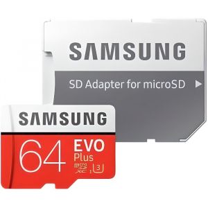 Samsung EVO Plus MB-MC64G - carte m&eacute;moire flash - 64 Go - microSDXC UHS-I U3 / Class10 100Mo/s adaptateur microSDXC vers SD incluse