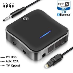 Bluetooth 5.0 Audio Transmetteur R&eacute;cepteur CSR8675 Aptx HD Adaptateur Optique Toslink - 3.5mm AUX - SPDIF pour Casque TV noir