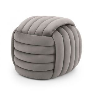 Pouf tress&eacute; en velours 53 cm NILO Gris Clair