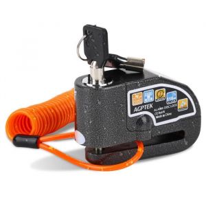 AGPTEK Kit dAlarme Moto Antivol 110dB Bloque Disque+1.5m C&acirc;ble Antivol S&eacute;curit&eacute; &agrave; Ressort +2 Cl&eacute;s et Sac de Bloc pour Moto/V&eacute;lo