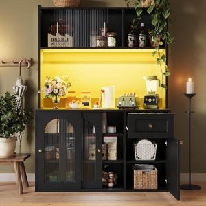 Buffet de CuisineVitrineMeuble de Rangement Moderne Buffet Haut pour CuisineSalon et Salles &agrave; Manger 120x35x167cm - Noir