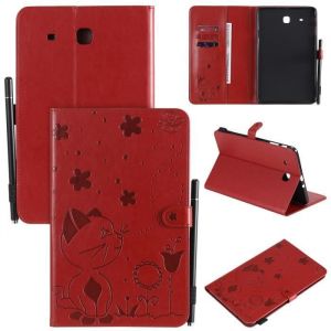 Tablette Coque Samsung Galaxy Tab E 9.6 SM-T560- T561 &Eacute;tui &agrave; Rabat Durable PU Cuir Antichoc Portefeuille Housse Rouge