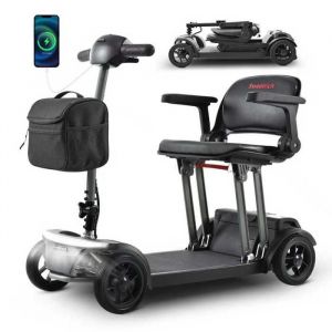 AIR TRAVELLER Scooter &eacute;lectrique 4 roues 180W Si&egrave;ge pliable 20km Batterie Lithium 20AH Mobilit&eacute; pour r&eacute;duite et seniors -Noir
