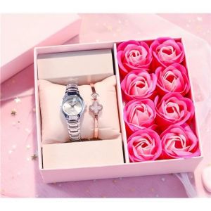 Coffret Montre Femme Fille Bracelet en acier - Montre Quartz Etanche - Cadeau Noel