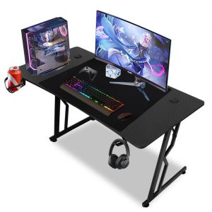 Eulenke Bureau Gamer Bureau de Jeu 120x60x75cm avec Tapis de Souris&Crochet pour Casque MEUBLE INFORMATIQUE