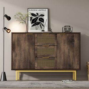 Commode avec 2 Portes 3 Tiroirs CasierArmoire ChambreBuffet Salon Style Industriel Brun Foncé 120x40x76cm