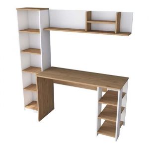 bureau bibliothèque lotek bois noyer-blanc 120x45x1618 cm
