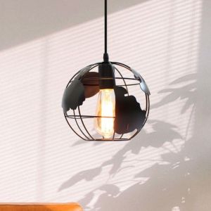 1 x Lustre Suspension Moderne Lampe en M&eacute;tal E27 &Oslash;20cm Noir Cage Globe Contemporain Plafonnier Pour Salon Cuisine - SMOTOP