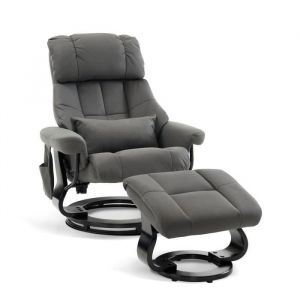 MCombo Fauteuil relax avec pouf 9066EY-Fauteuil TV pivotant avec fonction chaise longue microfibre grise