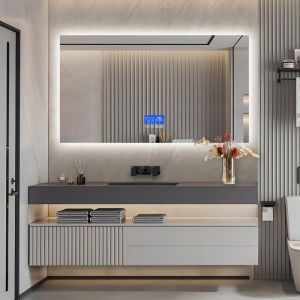 140 x 80 cm Miroir LED Salle de Bain Miroir Anti-brouillard Éclairage Réglable Touche Tactile Rectangle Miroir de Maquillage