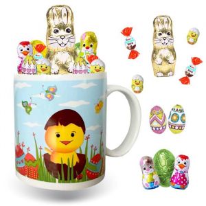Assortiment de 20 petits chocolats de P&acirc;ques: Kinder Schoko-Bons Moulages et &OElig;ufs dans un adorable Mug Poussin  Id&eacute;al pour offrir
