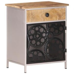 Table de chevet - Bois de manguier brut - 40x30x50 cm - 1 tiroir - 1 porte - Design unique