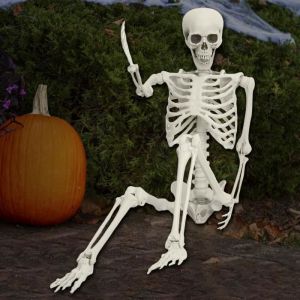 Squelette factice articul&eacute; 170 cm - d&eacute;coration Halloween en plastique aspect os vieilli