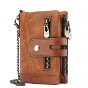 Portefeuille Homme en Cuir Blocage RFID pour Cartes Fermeture avec Chaine