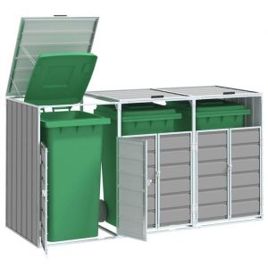 Cache Poubelle/ Rangement à roulettes pour poubelles - VIDAXL - pour trois bacs gris acier CC4456339