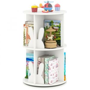 COSTWAY Bibliothèque d’Angle Ronde et Rotative pour Enfants à 2 Niveaux Étagère de Rangement Pivotante à 360° 40 x 65 cm Blanc