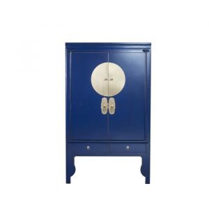Armoire de Mariage Chinoise Bleu Nuit - Fine Asianliving - L100xP55xH175cm - Bois Massif - 2 tiroirs - Laqu&eacute;