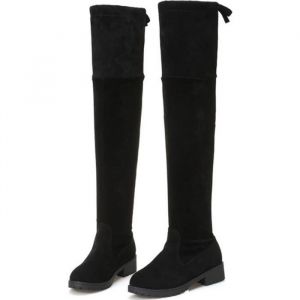 Bottes cuissardes noires pour femme - Talon plat - Hauteur genoux - Hiver - Marque