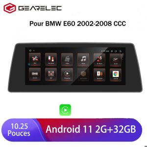 GEARELEC Autoradio Android 10 pour BMW E60 2002-2008 CCC Système avec 10.25 Pouces Carplay GPS WiFi Bluetooth