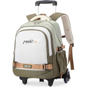 Sac à Dos à Roulette Garcon Grand Cartable Scolaire College avec 6 Roulettes pour Garçons Hommes Trolley Sacs à Dos Vert