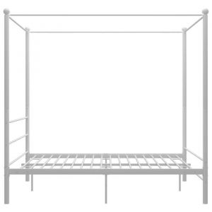Cadre de lit double - UU - Lit adulte &agrave; baldaquin - sans matelas - blanc 160x200 cm - m&eacute;tal LL0000093645