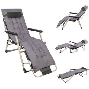 Bain de soleil pliable transat inclinable - MIPAN - Chaise longue avec matelas + appuie-tête - 178*66*30cm - Gris