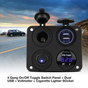 Interrupteur à bascule ON / OFF à 4 panneaux double chargeur USB prise allume-cigare voltmètre LED bleue