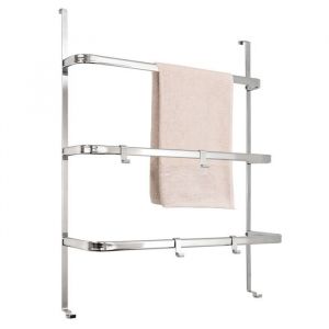 bremermann &Eacute;tag&egrave;re suspendue de porte en m&eacute;tal 3 barres porte-serviettes et 4 crochets chrome