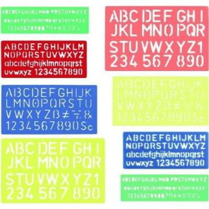 8 pcs Trace-Lettres en Plastique Pochoir Lettre Alphabet R&egrave;gle &agrave; Lettres Normographe regle pour ecrire AlphabetSymbole Pochoir de