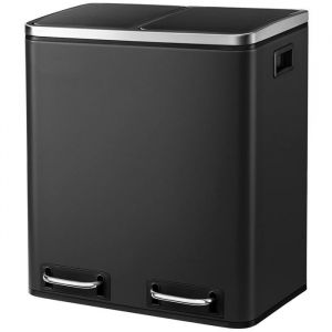Poubelle de cuisine à 2 compartiments 2 x 15 litres en métal couvercle Softclose seau intérieur amovible double compartiment