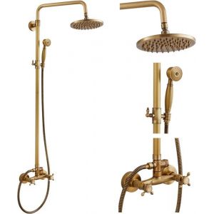 Suguword Colonne de Douche Retro - M&eacute;langeur Robinet - Robinet de Douche - Pomme de Douche 20*20cm - Laiton Antique