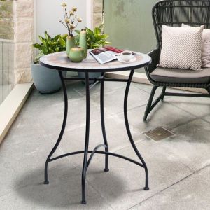 Table Basse Jardin ronde mosaïque 60x71cm - Table balcon/jardin acier-céramique orange/blanc -  - Décoration extérieur