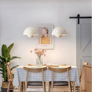 WOTTES Lustre Suspension Luminaire Moderne Style Scandinave 23*16CM Conception Lustre Pod E27 M&eacute;tal argile laiteuse 2pcs