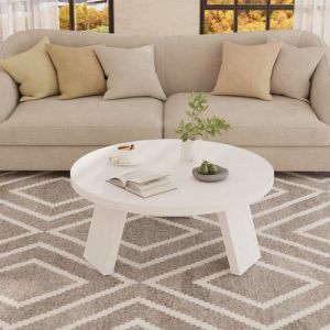 Table basse ronde - LUNSY - 85x85x40 cm - Blanc - Plateau en panneaux de particules - Supporte jusqu&agrave; 90 kg