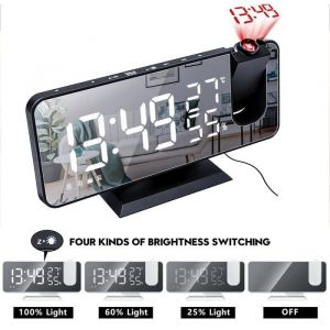 R&eacute;veil Num&eacute;rique De Miroir LED Radio-r&eacute;veil Electronique De Bureau R&eacute;veil USB Projecteur Radio FM Mode de Gradation Noir